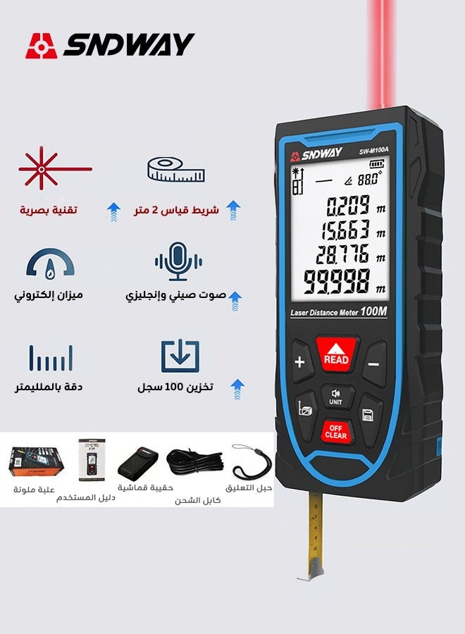 SNDWAY 120m Laser Measuring Instrument, Laser Measuring Tool, ±1/10 inch accuracy, metre/inch/foot unit switching, backlit LCD and Pythagoras mode, USB rechargeable for distance, area and volume measurement - Image 1