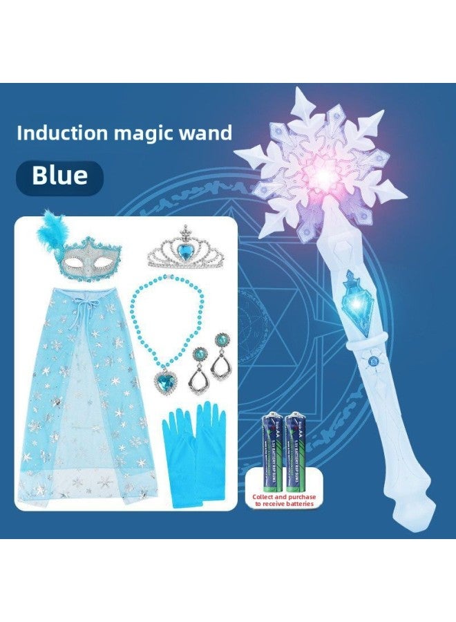 Loquat Balala Magic Wand Little Fairy Glow Stick Toy Little Magic Fairy Colorful Glitter Stick Suit Children's Baby Bright-Color:Blue-snowflake Magic Wand 【luxury Complete Set】/free Battery ♢ - Image 1