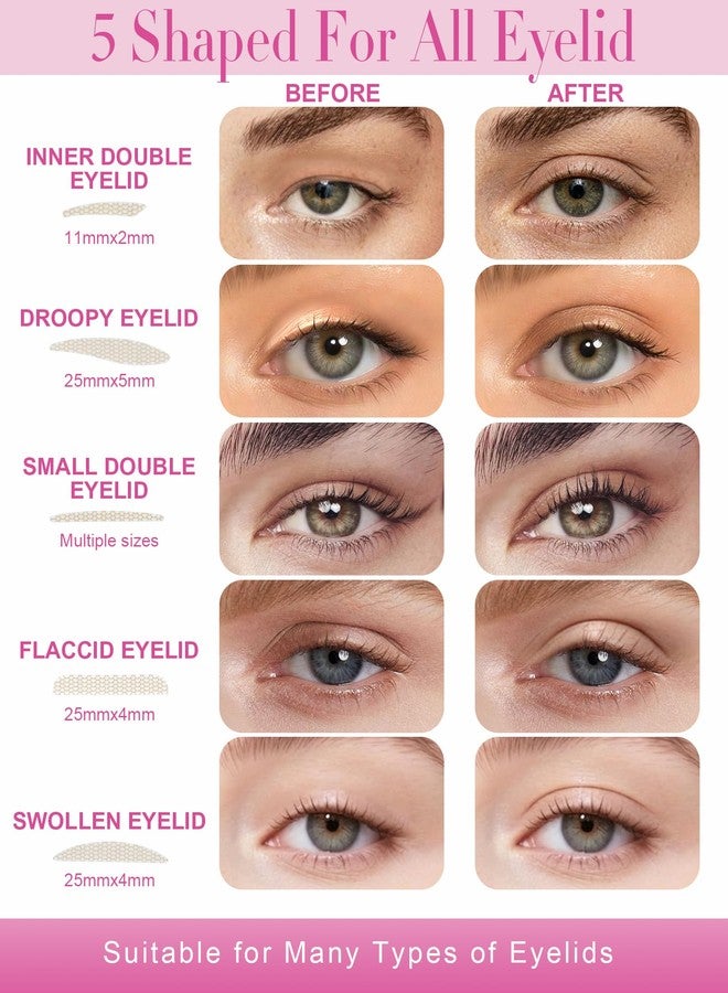 EMEDA Double Eyelid Tape 5 Sizes 700PCS Instant Lift Strips Invisible Natural Breathable Waterproof for Hooded Droopy Heavy Single Uneven Eyelids Ultra-Thin, Strong Hold(01) - Image 3