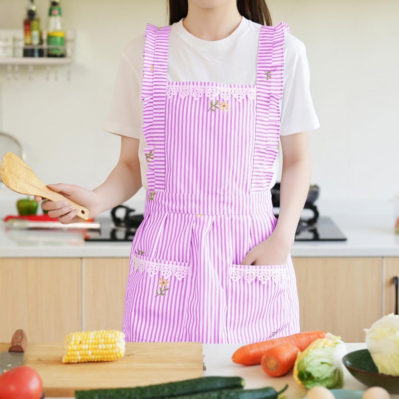 Aoomzoon Funny Aprons for Women with Pockets, Kitchen Cooking Grilling Bbq Cute Chef Apron, Mothers Day Birthday Gifts for Women (Pink/Stripe) - Image 2