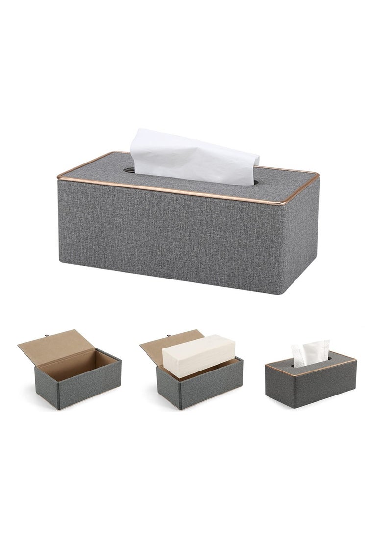KASTWAVE Tissue Box Cover, PU Leather Tissue Box Cover - Elegant Rectangular Holder for Home, Office, and Car Decor - 9.84"X5.23" X3.77" Dimensions - Stylish and Functional Tissue Box Case (Gray) - Image 1