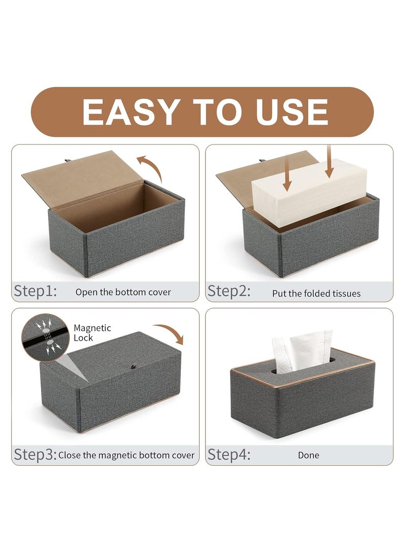 KASTWAVE Tissue Box Cover, PU Leather Tissue Box Cover - Elegant Rectangular Holder for Home, Office, and Car Decor - 9.84"X5.23" X3.77" Dimensions - Stylish and Functional Tissue Box Case (Gray) - Image 3
