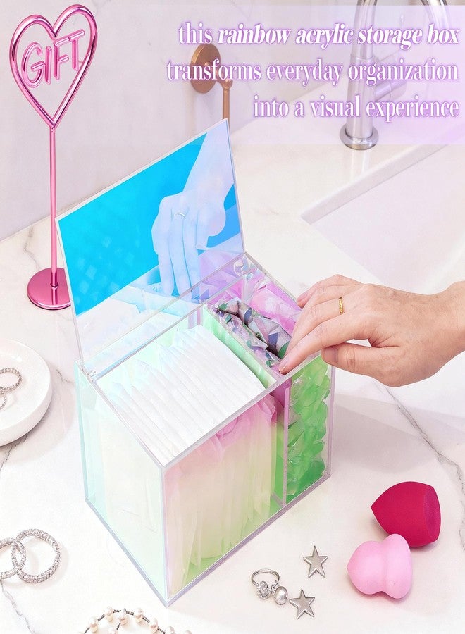 MKOSAB Tampon Holder for Bathroom Organizer, Rainbow Acrylic Storage Box with Lid - Vanity Makeup Organizer, Bathroom Storage for Cotton Balls, Pads, Hair Accessories, Bathroom Accessories for Girls Decor - Image 2