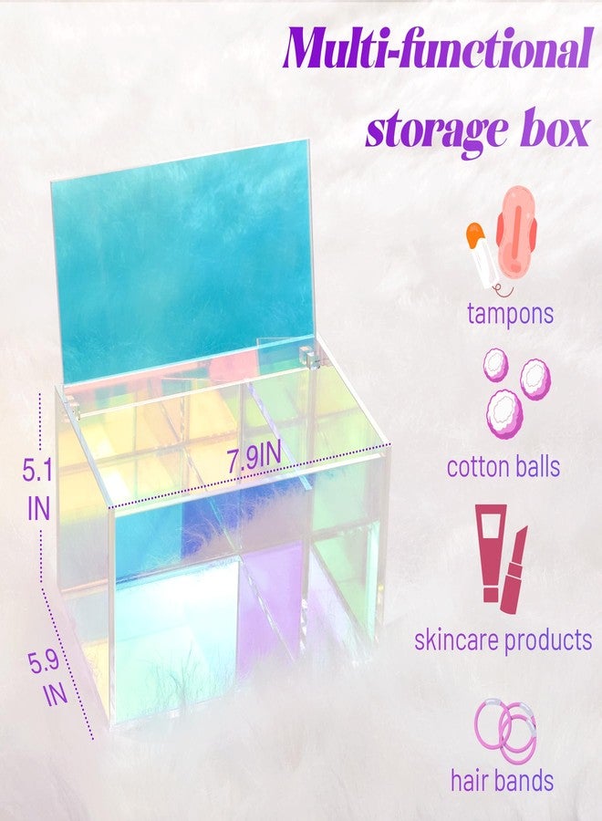 MKOSAB Tampon Holder for Bathroom Organizer, Rainbow Acrylic Storage Box with Lid - Vanity Makeup Organizer, Bathroom Storage for Cotton Balls, Pads, Hair Accessories, Bathroom Accessories for Girls Decor - Image 3