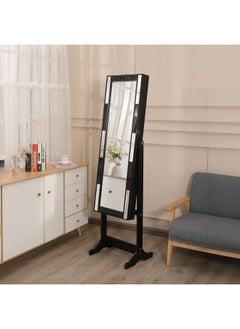 DANUBE HOME Verona Free Standing Jewelry Cabinet with Mirror Jewelry Organizer Free Standing with Higher Full Length Mirror Rear Storage Shelves for Living Room Bedroom Black  - Image 1