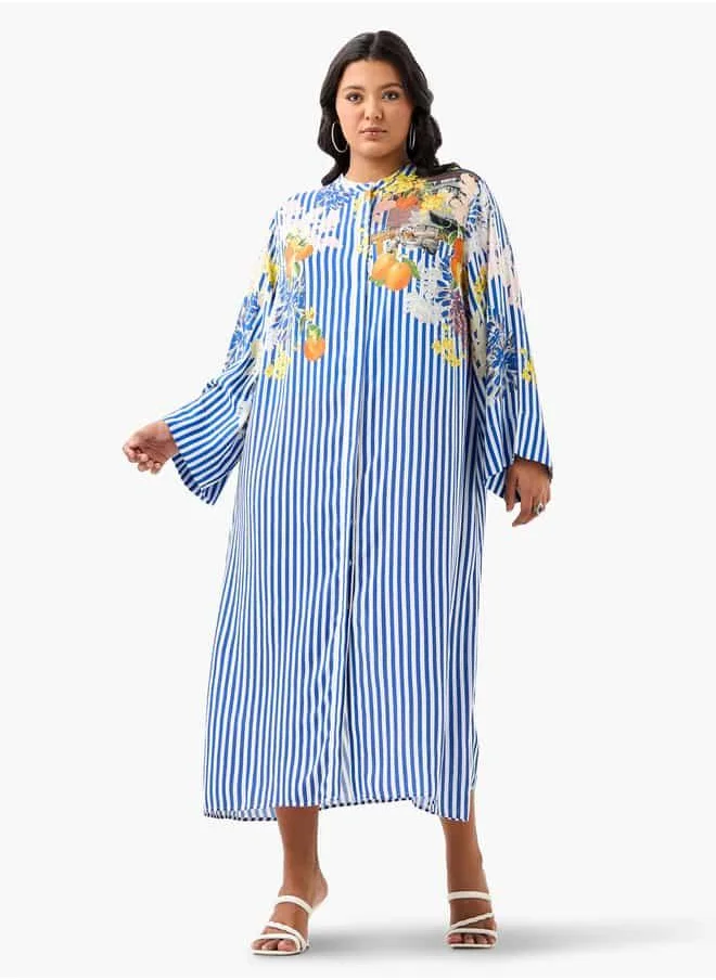 Ulla Popken Plus Size Ulla Popken Striped Midi Shirt Dress