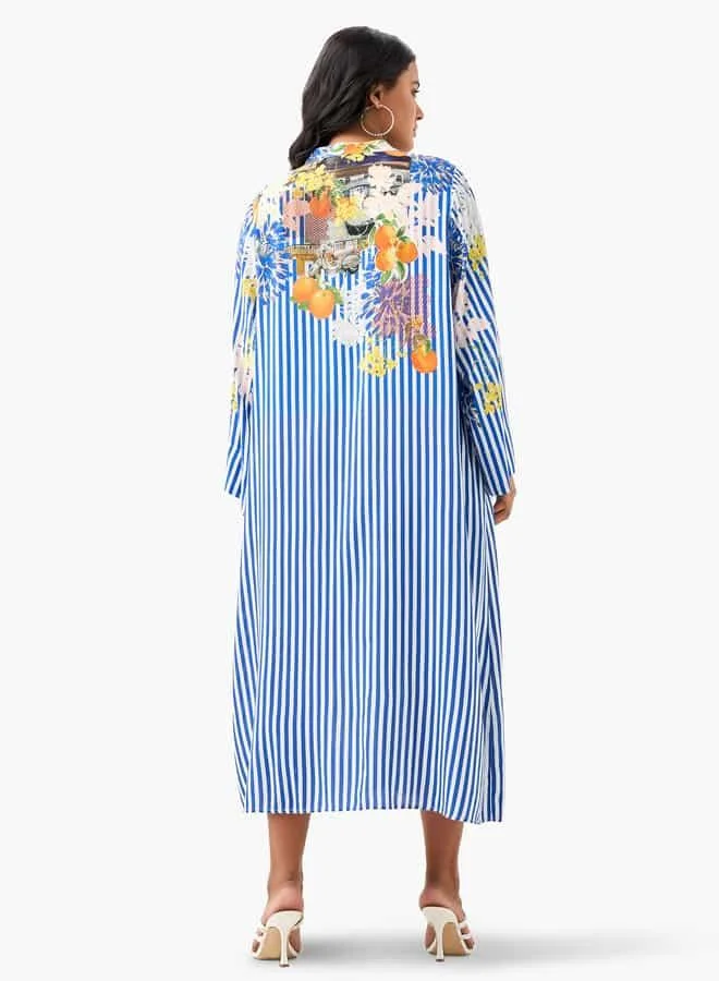Ulla Popken Striped Floral Midi Dress