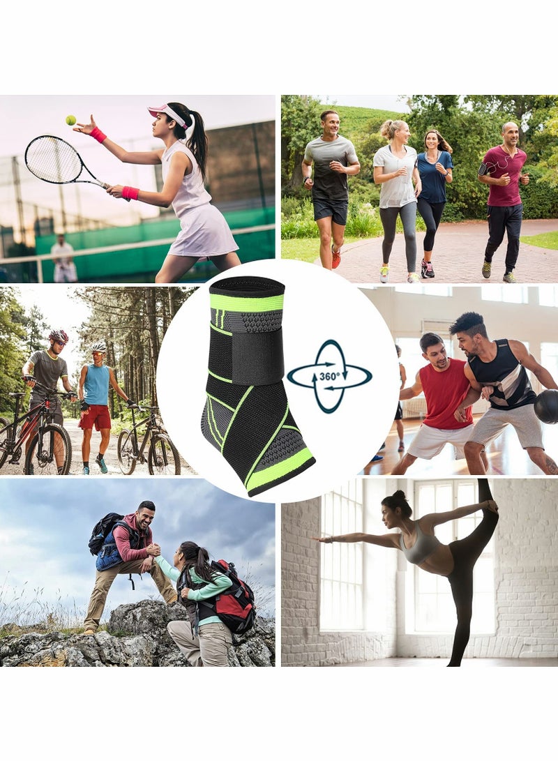 Excefore Ankle Braces, Adjustable Compression Ankle Support Men & Women, Strong Ankle Brace Sports Protection, Stabilize Ligaments-Eases Swelling and Sprained Ankle (Large, Green, 2PCS)  - Image 2