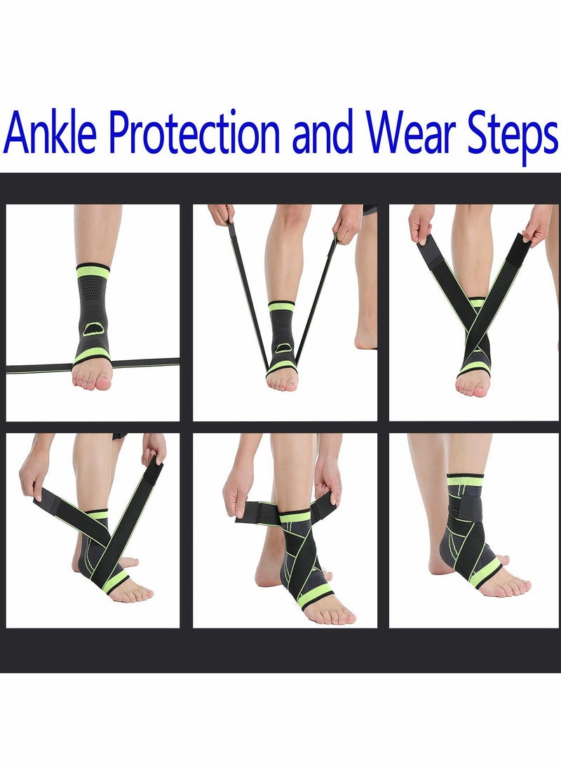 Excefore Ankle Braces, Adjustable Compression Ankle Support Men & Women, Strong Ankle Brace Sports Protection, Stabilize Ligaments-Eases Swelling and Sprained Ankle (Large, Green, 2PCS)  - Image 4