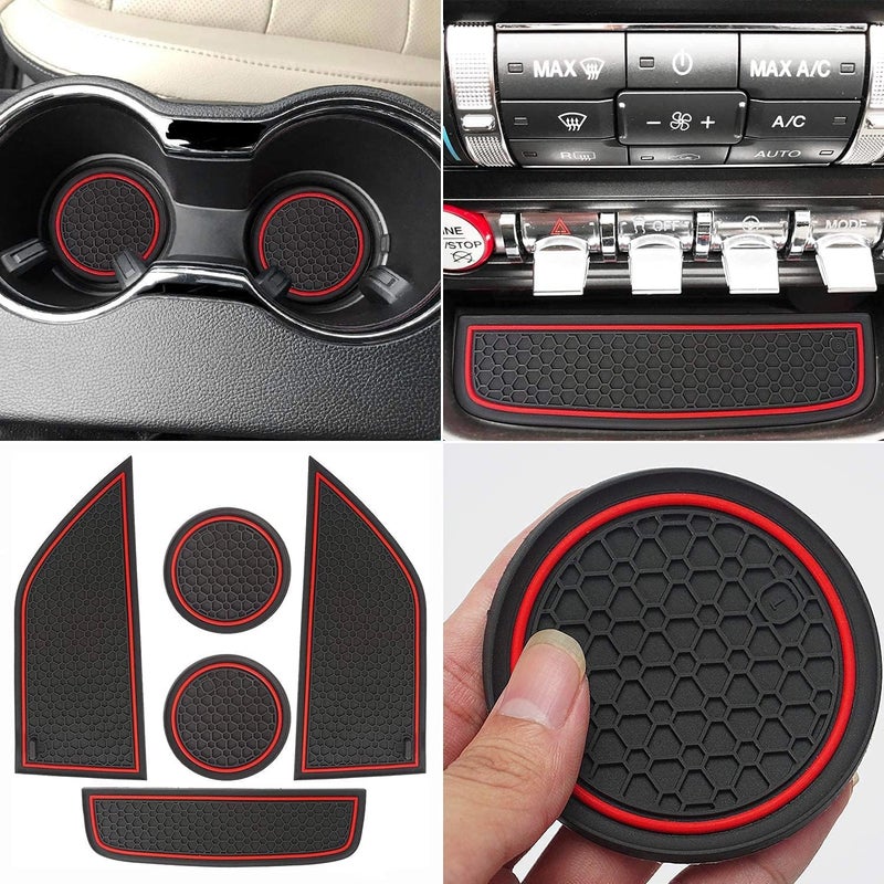 Non-Slip Anti Dust Mats for Ford Mustang 2015-2020, Custom Fits Cup Holder Liners Mats Door Pocket Center Console Liners (Red) - Image 1