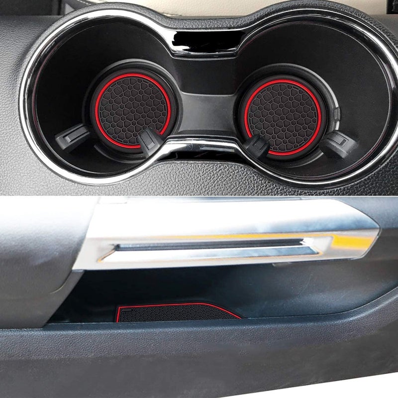 Non-Slip Anti Dust Mats for Ford Mustang 2015-2020, Custom Fits Cup Holder Liners Mats Door Pocket Center Console Liners (Red) - Image 5