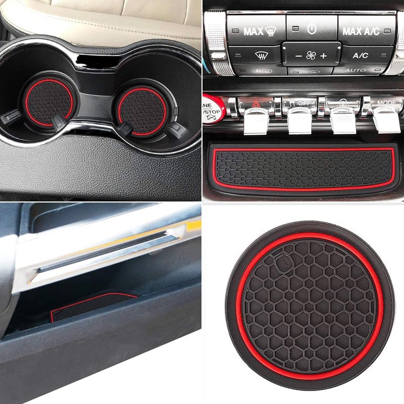 Non-Slip Anti Dust Mats for Ford Mustang 2015-2020, Custom Fits Cup Holder Liners Mats Door Pocket Center Console Liners (Red) - Image 3