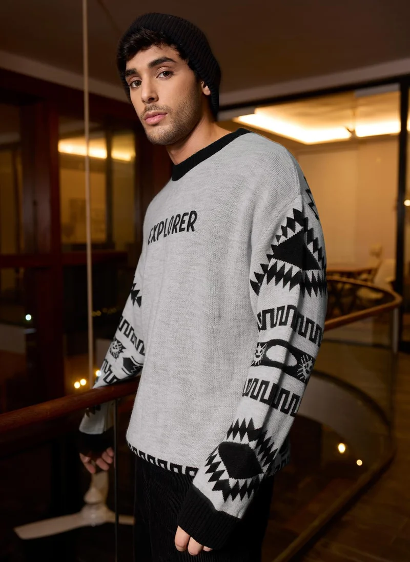 The Souled Store The Souled Store Men Peanuts Grey Printed Oversized Pullovers