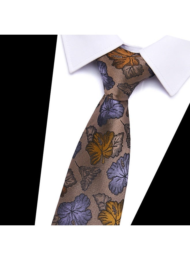 Sahramart Tie for men,Men Necktie Set with Handkerchief,Buttons,Tie Pin, 146 x 7.5 cm, Polyester, Suitable for dance parties, weddings, banquets, business, Comfortable and soft,Coffee Floral - Image 5