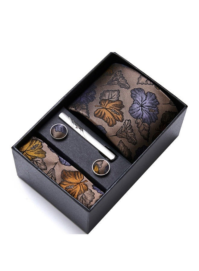 Sahramart Tie for men,Men Necktie Set with Handkerchief,Buttons,Tie Pin, 146 x 7.5 cm, Polyester, Suitable for dance parties, weddings, banquets, business, Comfortable and soft,Coffee Floral - Image 3