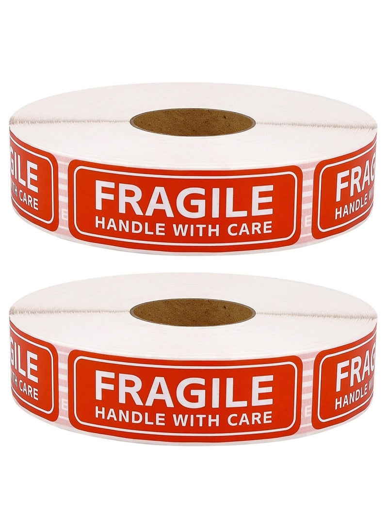 Rubik 2000 قطعة ملصقات هشة، 1"x3" لاصق قوي ملصقات تحذير حمراء هشة تعامل بحذر للشحن والتنقل (2 لفة = 2000 ملصق) - Image 1