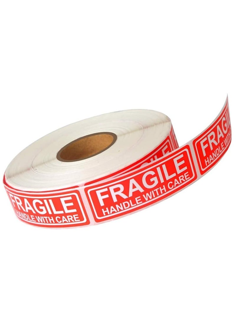 Rubik 2000 قطعة ملصقات هشة، 1"x3" لاصق قوي ملصقات تحذير حمراء هشة تعامل بحذر للشحن والتنقل (2 لفة = 2000 ملصق) - Image 4