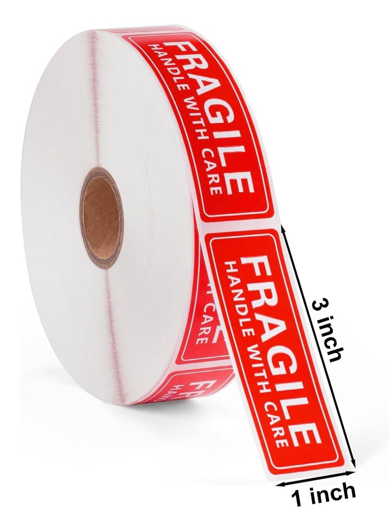 Rubik 2000 قطعة ملصقات هشة، 1"x3" لاصق قوي ملصقات تحذير حمراء هشة تعامل بحذر للشحن والتنقل (2 لفة = 2000 ملصق) - Image 2