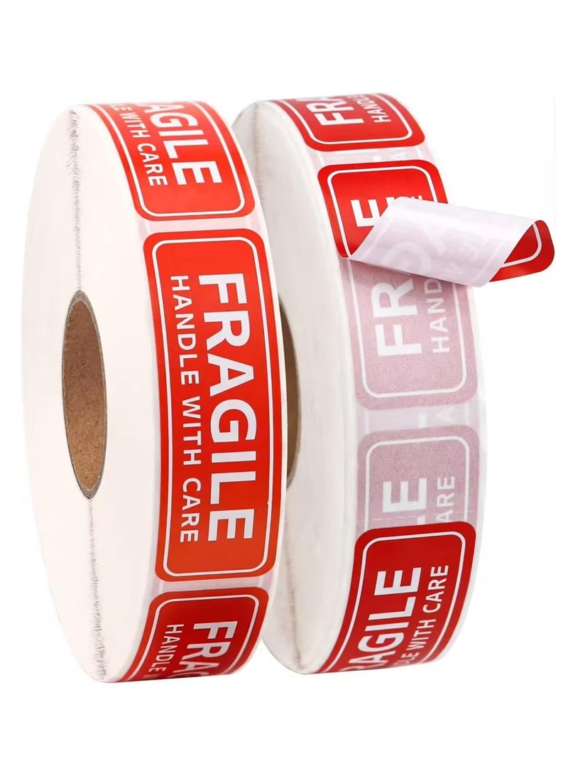 Rubik 2000 قطعة ملصقات هشة، 1"x3" لاصق قوي ملصقات تحذير حمراء هشة تعامل بحذر للشحن والتنقل (2 لفة = 2000 ملصق) - Image 5