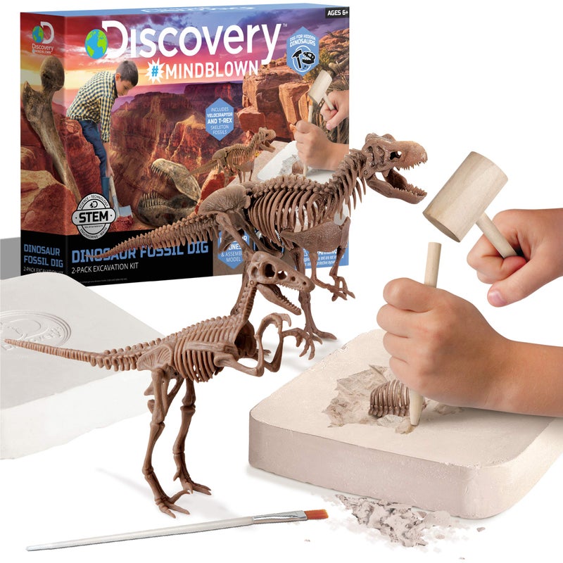 Discovery مجموعة حفر أحافير الديناصورات Discoveryâ„¢ - استخرج وركب هياكل T-Rex و Velociraptor | ألغاز عظام الديناصورات ثلاثية الأبعاد | لعبة علم الحفريات للأطفال | مجموعة نشاط STEM العلمية | هدايا للبنات والأولاد من عمر 6 سنوات وما فوق - Image 1