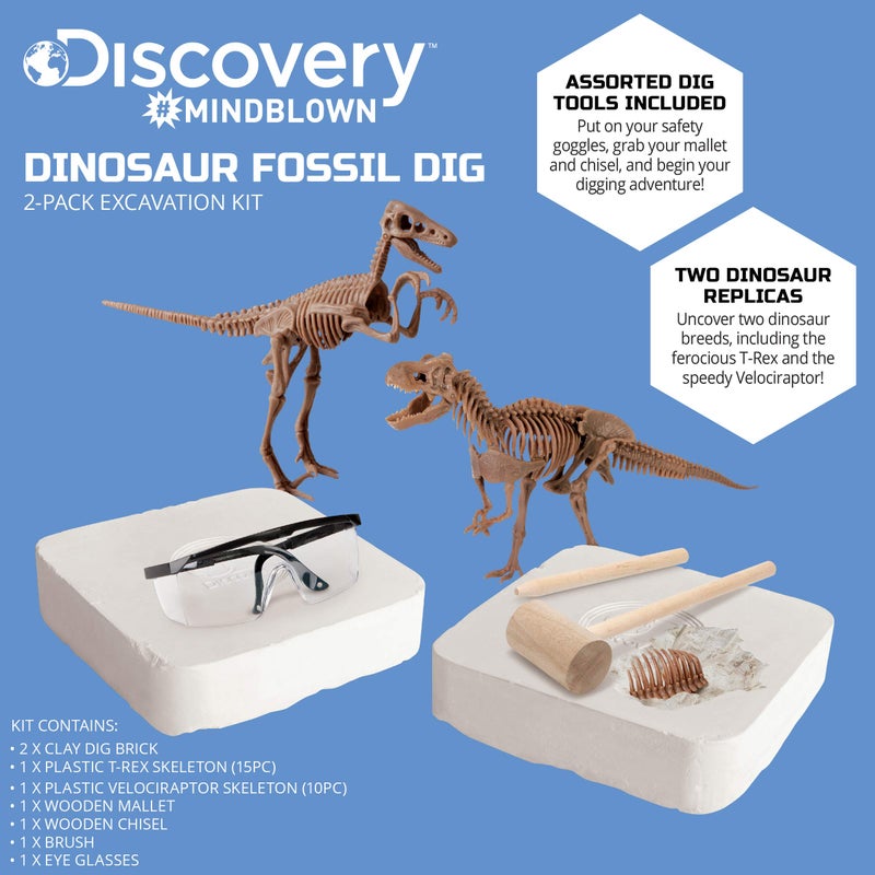 Discovery مجموعة حفر أحافير الديناصورات Discoveryâ„¢ - استخرج وركب هياكل T-Rex و Velociraptor | ألغاز عظام الديناصورات ثلاثية الأبعاد | لعبة علم الحفريات للأطفال | مجموعة نشاط STEM العلمية | هدايا للبنات والأولاد من عمر 6 سنوات وما فوق - Image 4