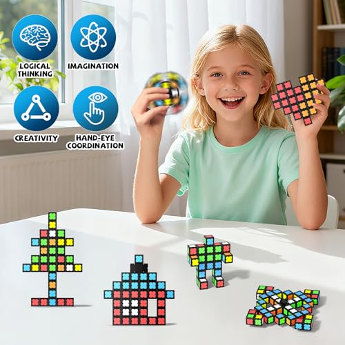 Axirata Magnetic Fidget Spinner Mini38 Blocks Glow Magnet Cube Transformable Fidget Spinner Infinity Cube 3x3x3 Cube4 in 1 Toy STEM Building Tiles Stress Relief Sensory Gift for Kid Boy Girl Adult - Image 5