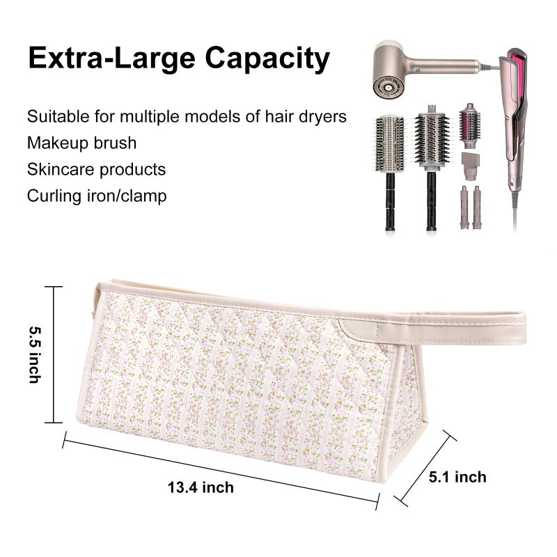 idoltimes Quilted Hair Tools Travel Bag, Compatible with Dyson Airwrap Styler, Portable Cotton Floral Organizer Case for Shark FlexStyle Attachments Storage - Image 3