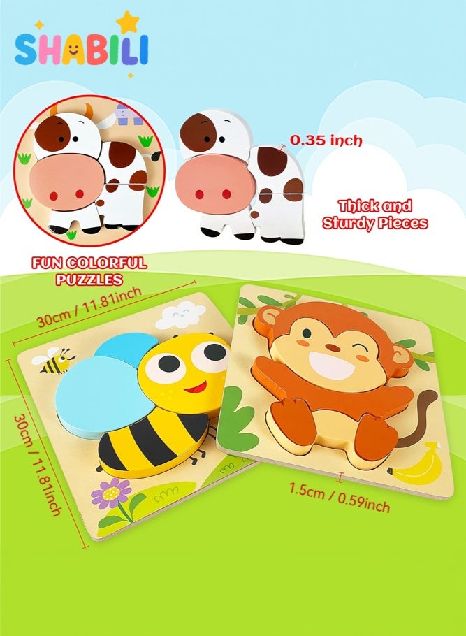 SHABILI Wooden Puzzles for Toddlers Ages 1–4, 3D Chunky Animal Puzzle Set with Large Pieces and Smooth Edges, Montessori Toys for Color & Shape Recognition & Fine Motor Skills, 4 Pack Educational Gifts - Image 3