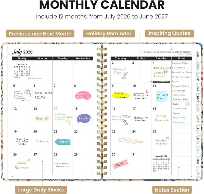 ZOTIA Planner 2026-2027, Monthly and Weekly Academic Planner July 2026 - June 2027, Hardcover Student Teacher Planning Agenda Calendar Book with Tabs, Perfect for Office School Supplies, A5 (6.3" x 8.5 - Image 2
