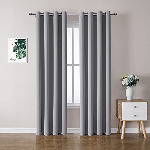 ChrisDowa Grommet Blackout Curtains for Bedroom and Living Room  2 Panels Set Thermal Insulated Room Darkening Curtains Light Grey 52W x 72L