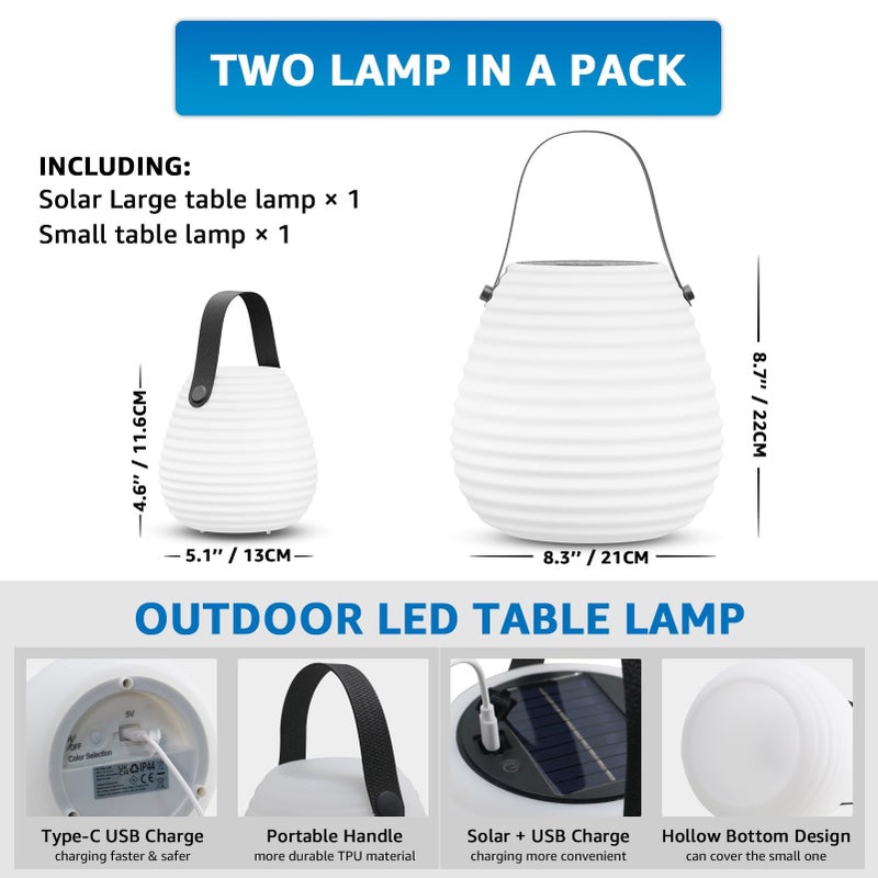 uuffoo 2-Pack Solar Table Lamp Outdoor Water-Resistant Portable Lantern with Remote and 8 Colors, Dimmable Cordless Lamp for Outside Garden Patio Camping Terrace - Image 3