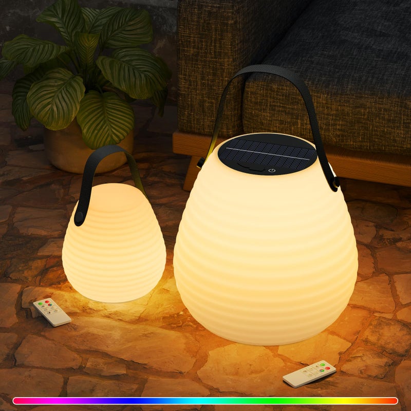 uuffoo 2-Pack Solar Table Lamp Outdoor Water-Resistant Portable Lantern with Remote and 8 Colors, Dimmable Cordless Lamp for Outside Garden Patio Camping Terrace - Image 1