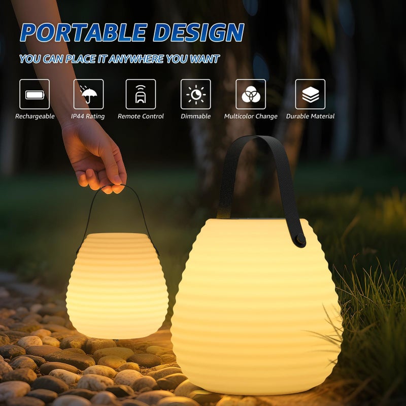 uuffoo 2-Pack Solar Table Lamp Outdoor Water-Resistant Portable Lantern with Remote and 8 Colors, Dimmable Cordless Lamp for Outside Garden Patio Camping Terrace - Image 2
