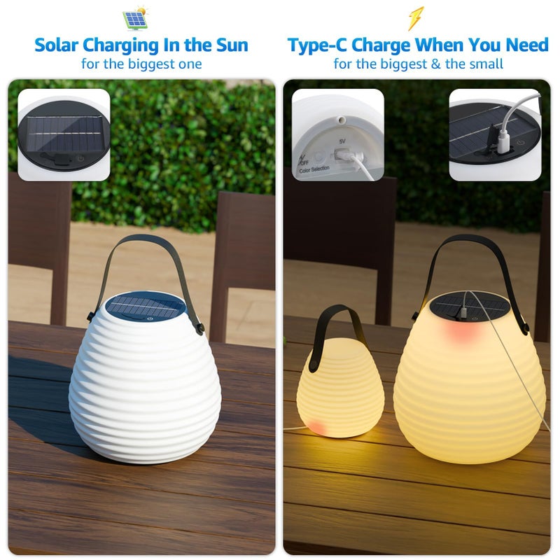 uuffoo 2-Pack Solar Table Lamp Outdoor Water-Resistant Portable Lantern with Remote and 8 Colors, Dimmable Cordless Lamp for Outside Garden Patio Camping Terrace - Image 4