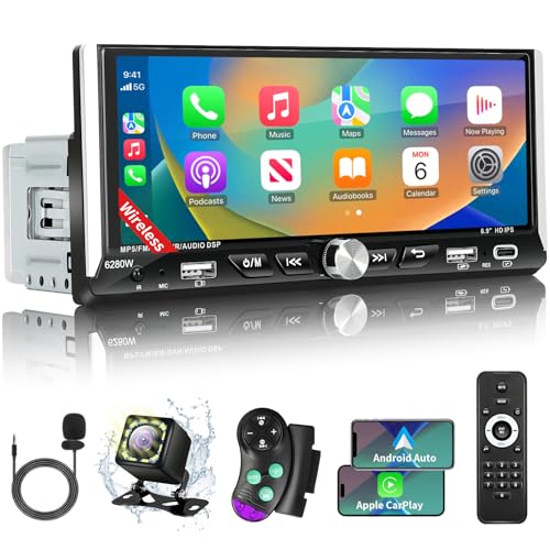 Sobalai Single Din Touchscreen Car Stereo with Wireless Apple Carplay Android Auto, 6.9" HD Touch Screen Car Stereo with Bluetooth, Mirror Link, Backup Camera GPS Navigation USB/Type-C Charge AM/FM EQ SWC MP5 - Image 1