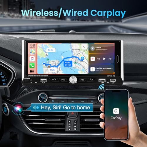 Sobalai Single Din Touchscreen Car Stereo with Wireless Apple Carplay Android Auto, 6.9" HD Touch Screen Car Stereo with Bluetooth, Mirror Link, Backup Camera GPS Navigation USB/Type-C Charge AM/FM EQ SWC MP5 - Image 2