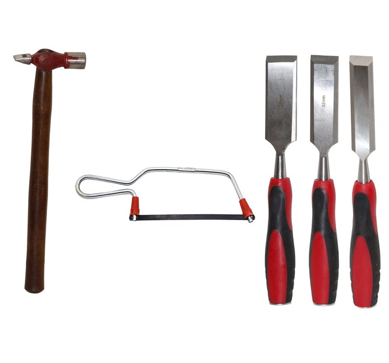 Digital Craft Digital Craft Hand Tools Kit For Home Use Chisel Kit for Woodworking Carving Size 25mm 32mm 38mm200Grm HammerHacksaw  - Image 1