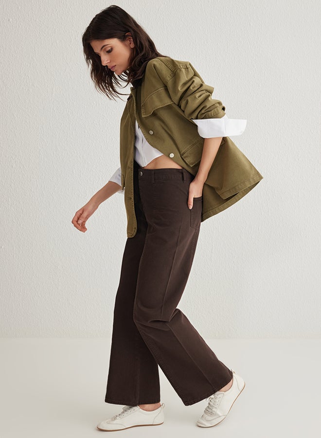 trendyol Brown Stitch Detail High Waist Wide Leg Jeans - Image 2