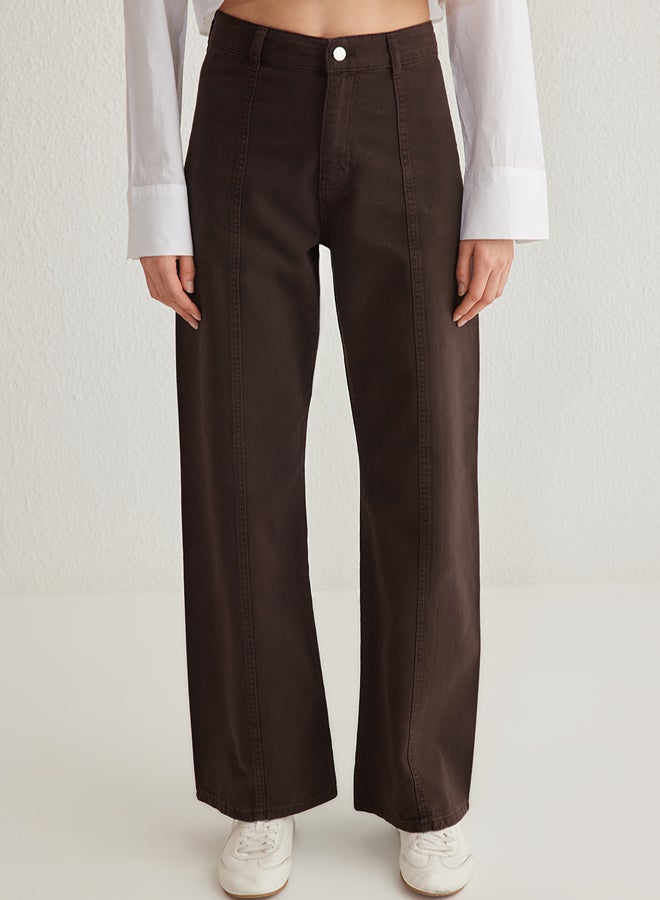 trendyol Brown Stitch Detail High Waist Wide Leg Jeans - Image 3