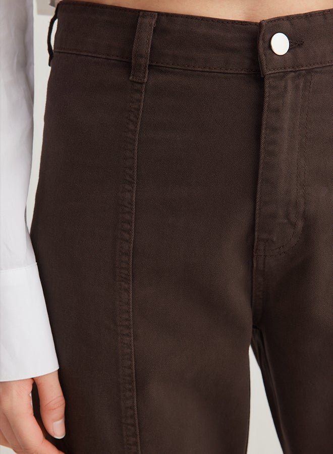trendyol Brown Stitch Detail High Waist Wide Leg Jeans - Image 4