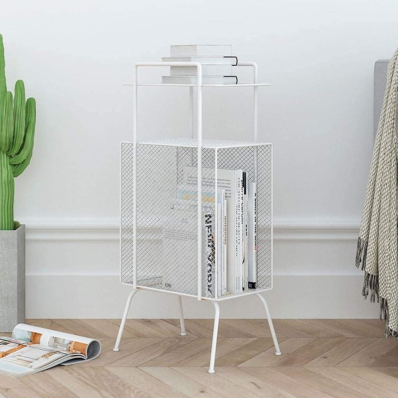 Indian Decor 38034 Magazine Rack MultiFunction Living Room Sofa Side Table Wrought Iron Newspaper Book Picture Book Rack Corner FloorMounted MultiLayer Bookshelf White  - Image 1