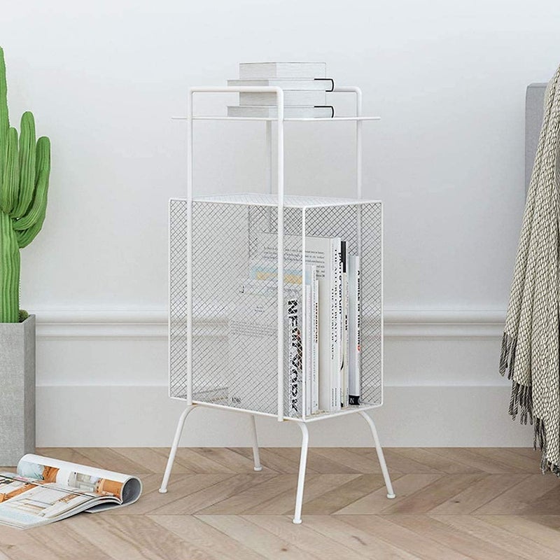 Indian Decor 38034 Magazine Rack MultiFunction Living Room Sofa Side Table Wrought Iron Newspaper Book Picture Book Rack Corner FloorMounted MultiLayer Bookshelf White  - Image 3