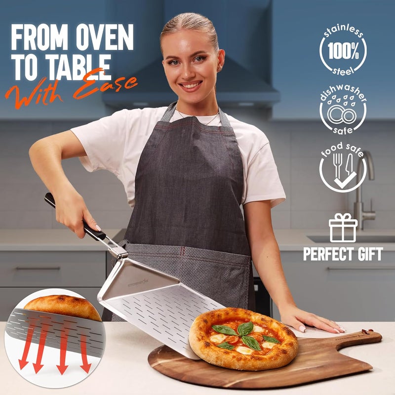 kitchen-star 12-inch Perforated Pizza Peel with Folding Handle - Stainless Steel Spatula Paddle for Effortless Pizza Transfer & Easy Storrage - Dishwasher Safe Pizza Oven Accessories - Image 2