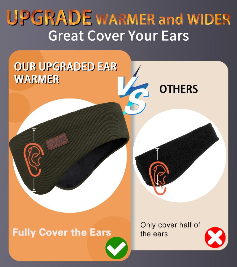 Oliumt Winter Ear Warmer Headband for Men Women Double-Layer Knit Ear Muffs Cover with Fuzzy Lining for Running and Cycling (Army Green, One Size) - Image 2