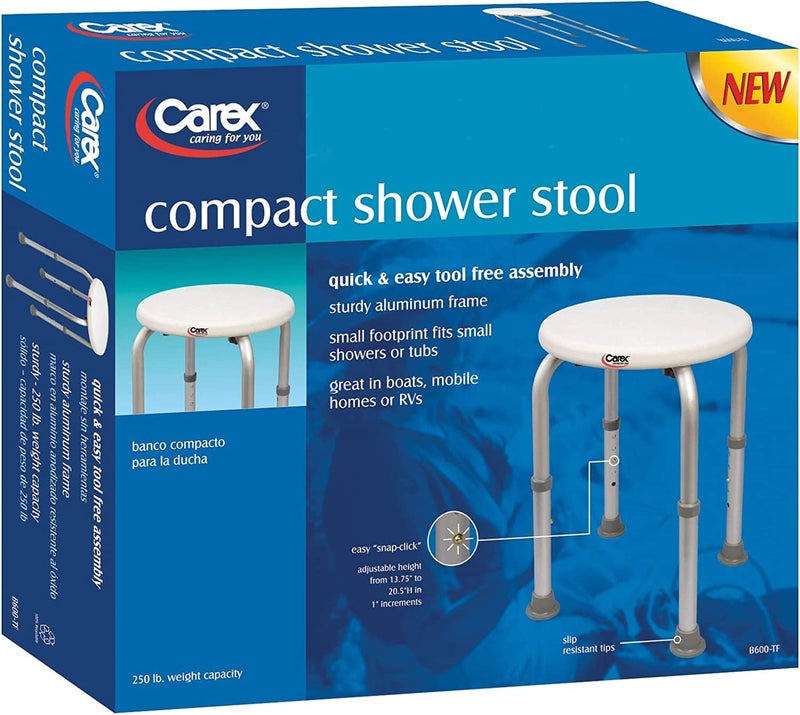 Carex Compact Shower Stool - Adjustable Height Bath Stool and Shower Seat - Aluminum Bath Seat That Supports 250lbs - Image 5