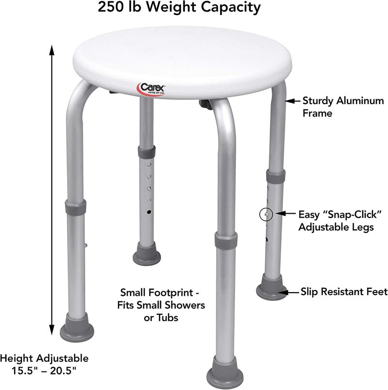 Carex Compact Shower Stool - Adjustable Height Bath Stool and Shower Seat - Aluminum Bath Seat That Supports 250lbs - Image 3