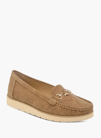 Flora Bella By Shoexpress Womens Textured Slip-On Loafers With Metal Accent