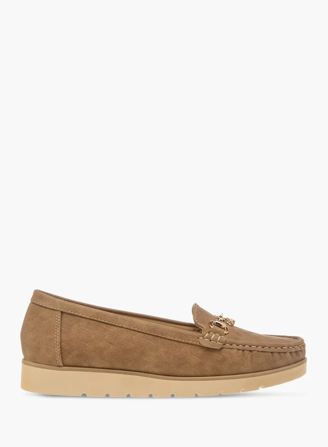 Flora Bella By Shoexpress Womens Textured Slip-On Loafers With Metal Accent