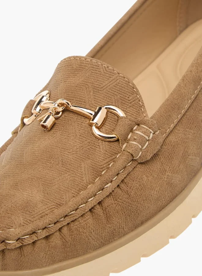 Flora Bella By Shoexpress Womens Textured Slip-On Loafers With Metal Accent