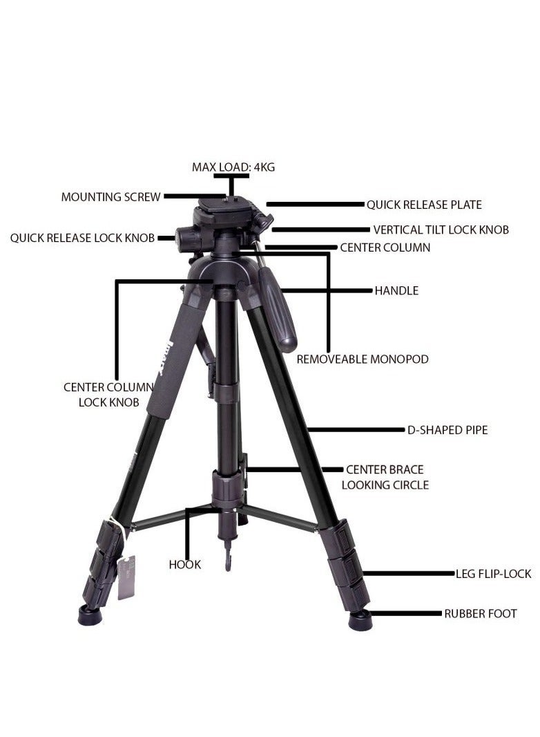 Jmary KP-2254 Professional Aluminum Tripod Monopod for All DSLR Cameras (Black) - Image 2